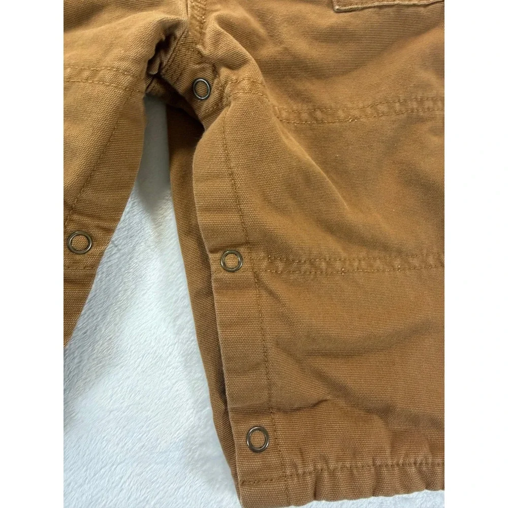 OshKosh Bgosh Brown Canvas Tool Embroidered Flannel Lined Overalls 6-9 Months‎